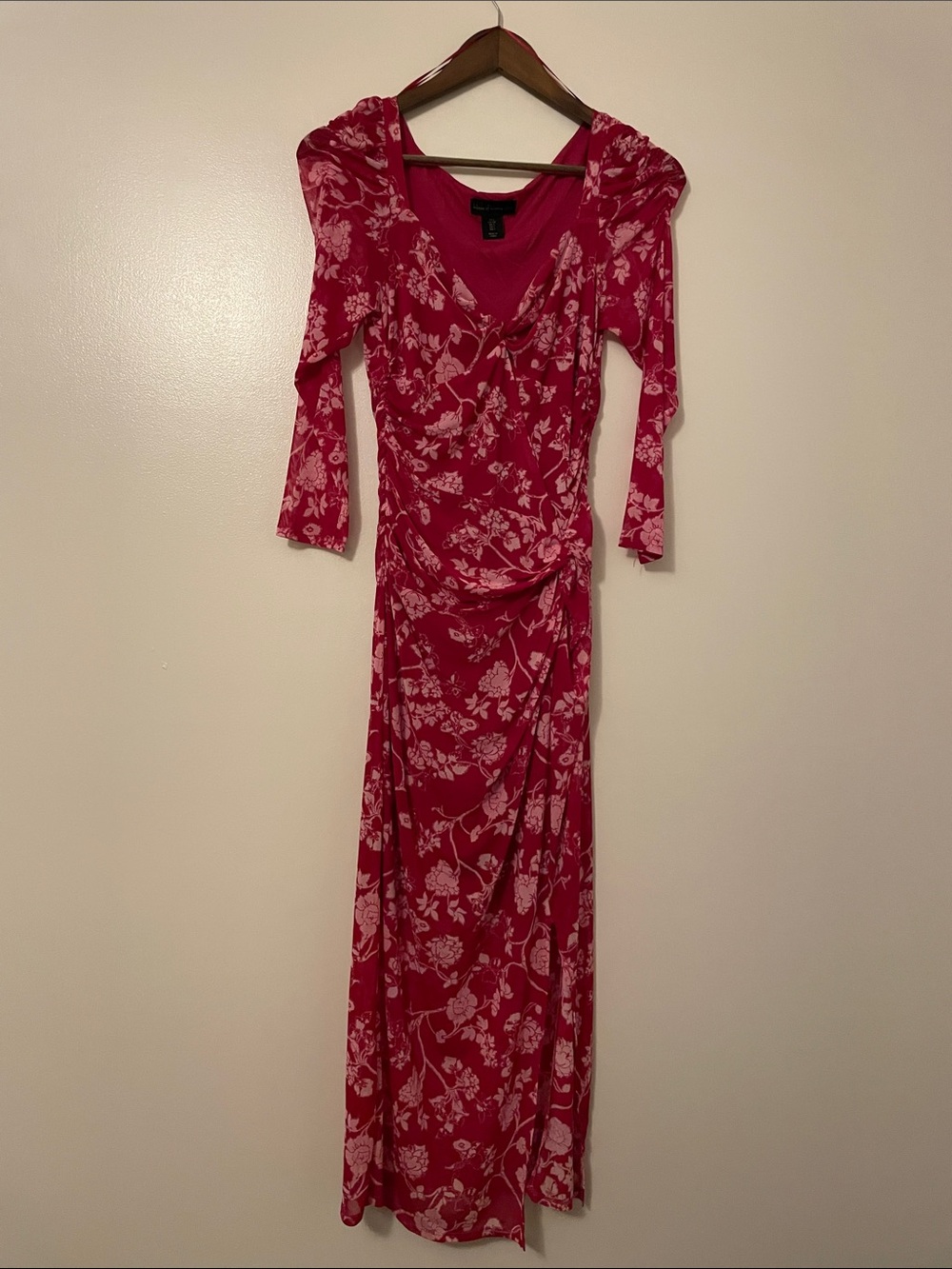 House of Harlow 1960 Pink Floral Sweetheart Neckline Wrap Maxi Stretch Dress